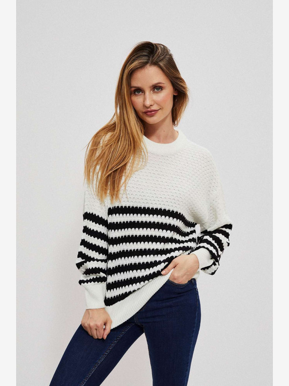 Moodo Fekete-fehér női csíkos pulóver Moodo