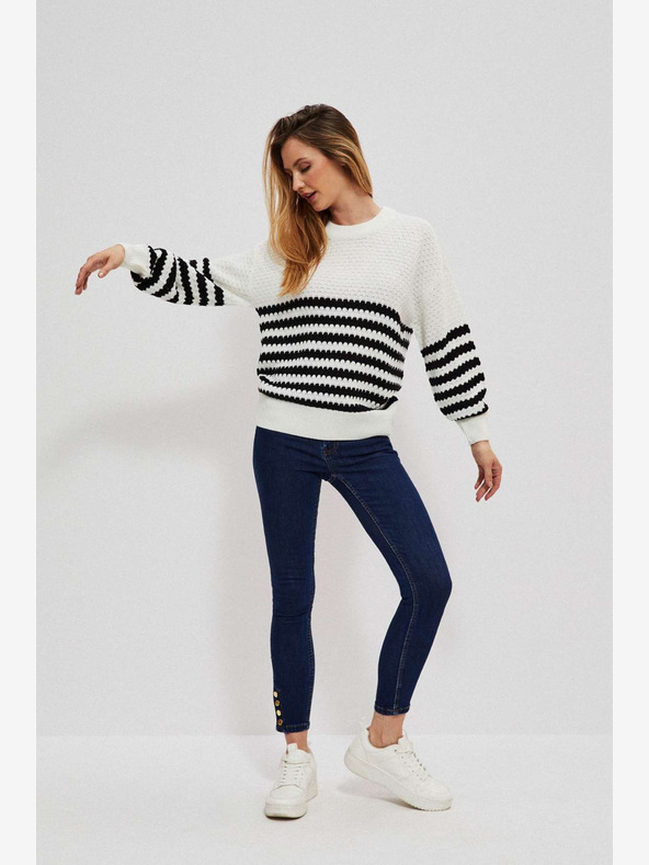 Moodo Fekete-fehér női csíkos pulóver Moodo