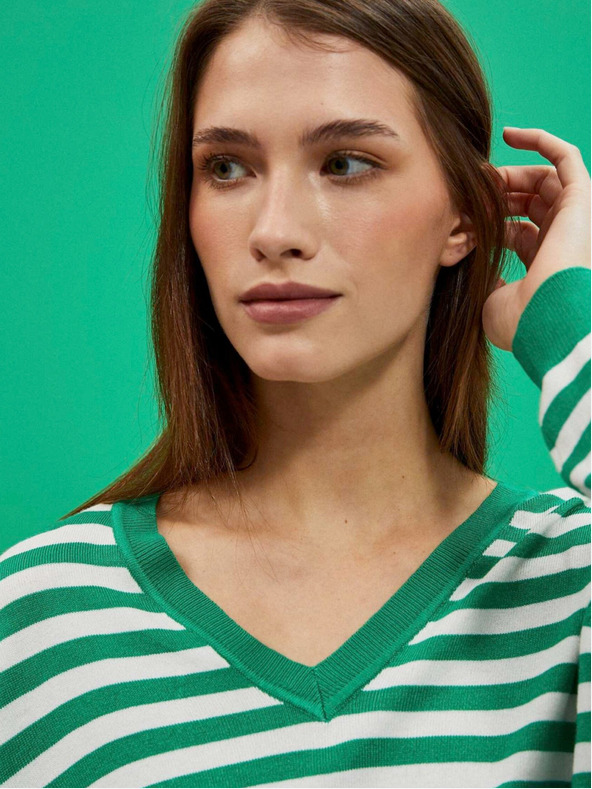 Moodo Fehér és zöld női csíkos pulóver Moodo