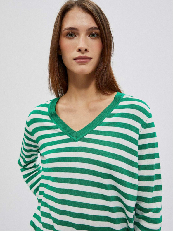 Moodo Fehér és zöld női csíkos pulóver Moodo
