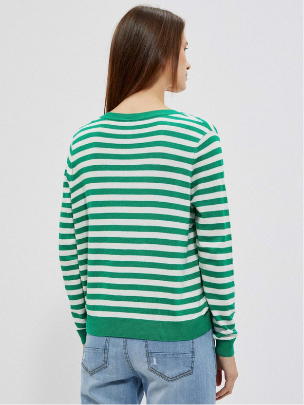 Moodo Fehér és zöld női csíkos pulóver Moodo
