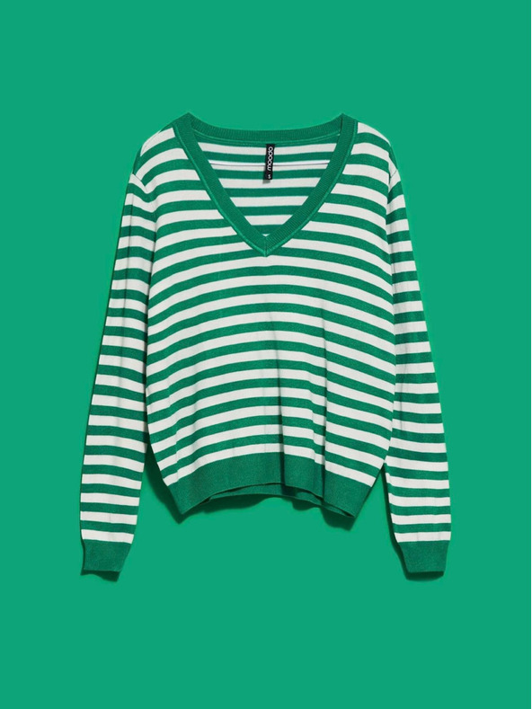 Moodo Fehér és zöld női csíkos pulóver Moodo