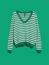 Moodo Fehér és zöld női csíkos pulóver Moodo