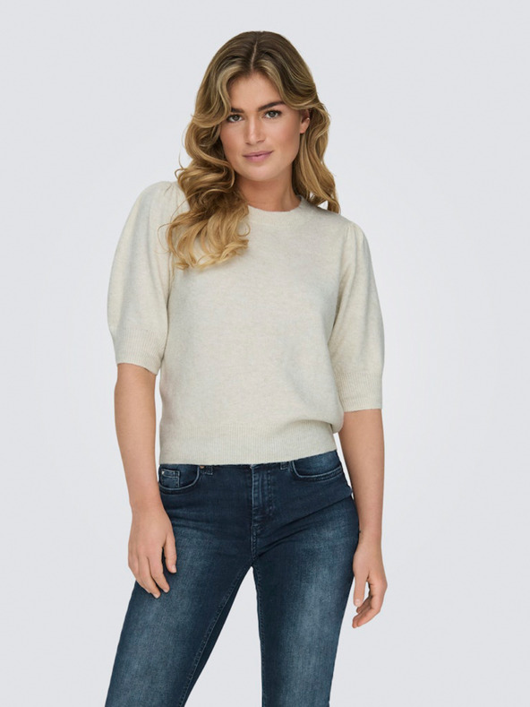 ONLY Bézs színű női rövid ujjú pulóver ONLY ONLRICA