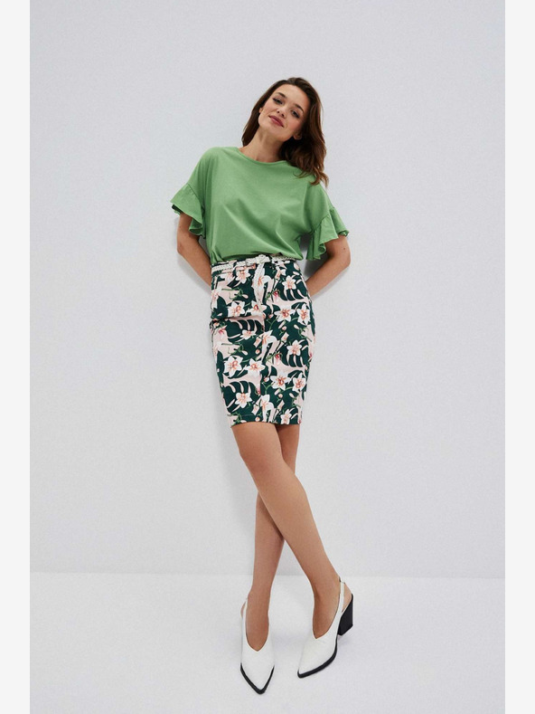 Moodo Bézs és zöld női virágos szoknya övvel Moodo