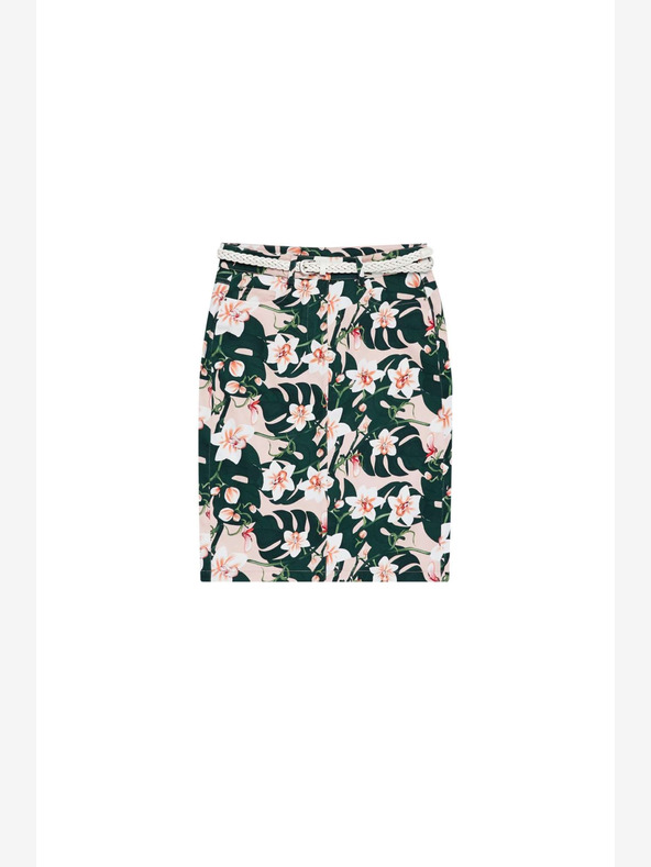 Moodo Bézs és zöld női virágos szoknya övvel Moodo