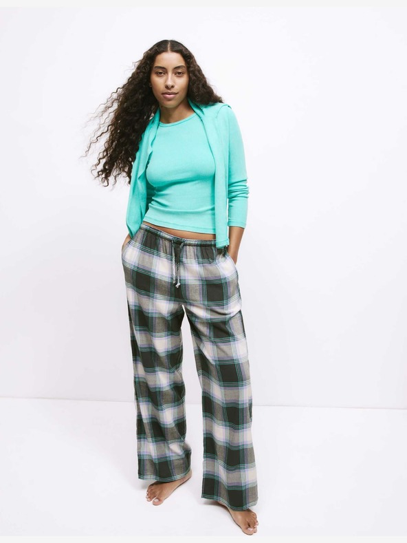 Marks & Spencer Karó kockás széles szárú pizsamanadrág, pamut keverék Marks & Spencer törtfehér