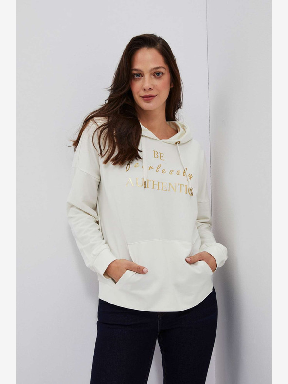 Moodo Krémszínű női kapucnis pulóver Moodo