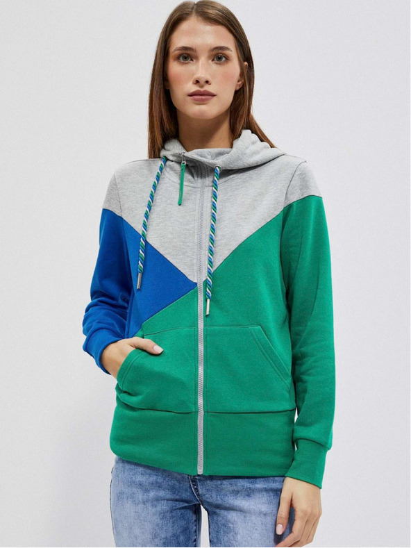 Moodo Moodo szürke és zöld női cipzáros kapucnis pulóver