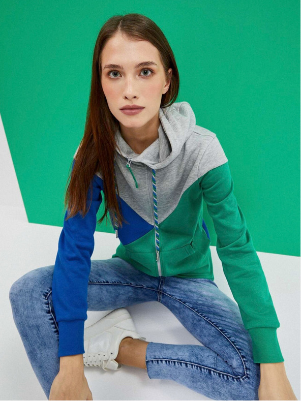 Moodo Moodo szürke és zöld női cipzáros kapucnis pulóver