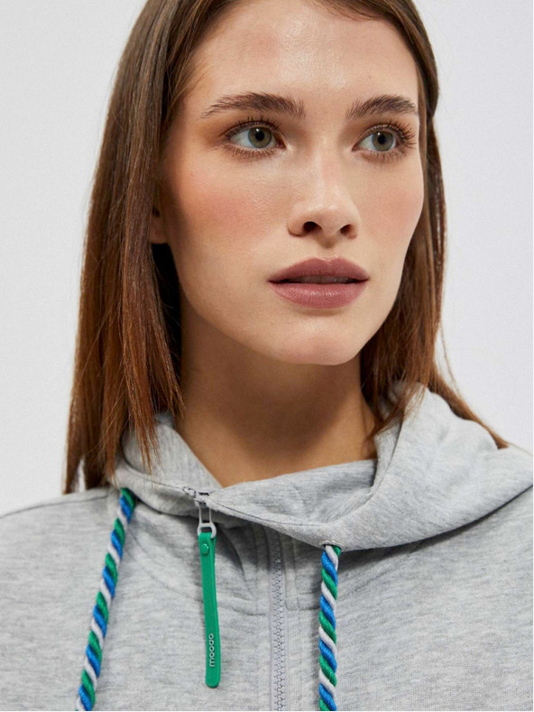 Moodo Moodo szürke és zöld női cipzáros kapucnis pulóver