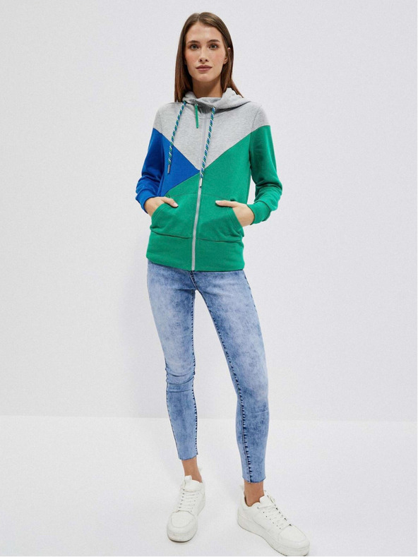 Moodo Moodo szürke és zöld női cipzáros kapucnis pulóver