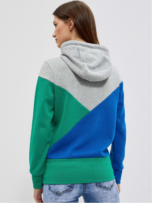 Moodo Moodo szürke és zöld női cipzáros kapucnis pulóver