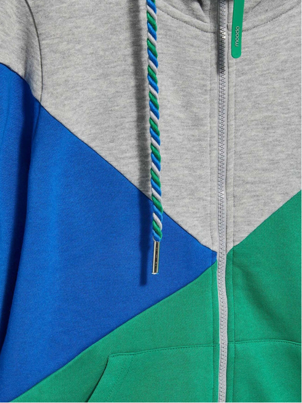 Moodo Moodo szürke és zöld női cipzáros kapucnis pulóver