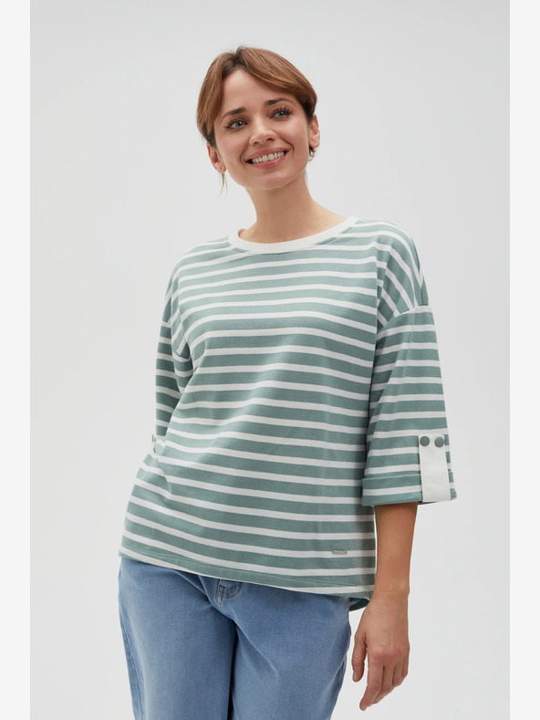 Moodo Fehér és zöld női csíkos pulóver Moodo