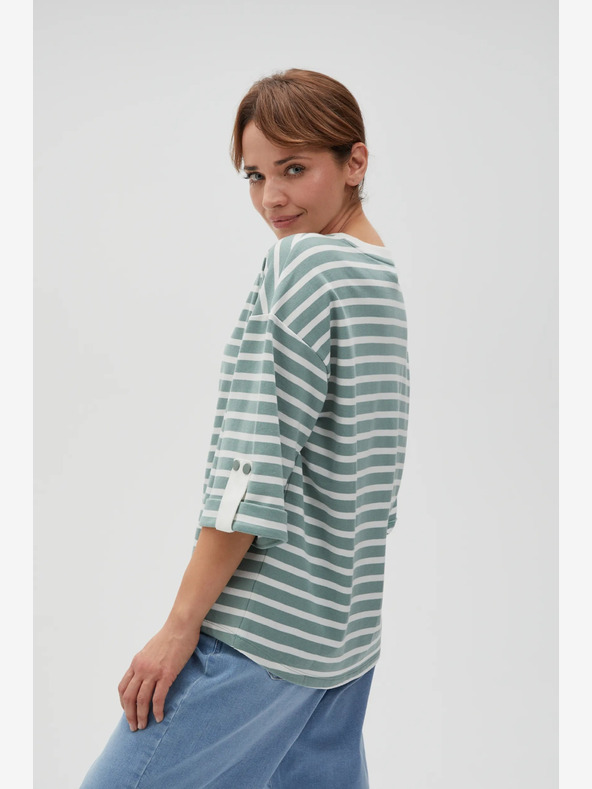 Moodo Fehér és zöld női csíkos pulóver Moodo
