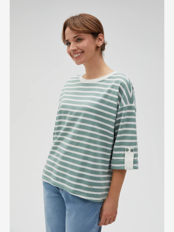 Moodo Fehér és zöld női csíkos pulóver Moodo