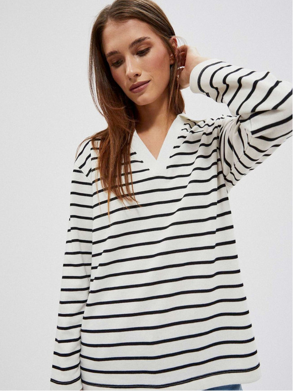 Moodo Fekete-fehér női csíkos pulóver Moodo