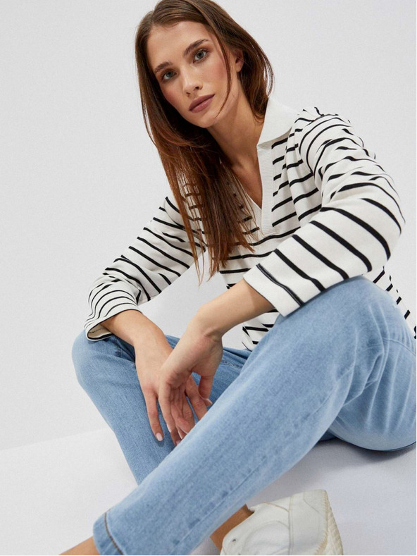 Moodo Fekete-fehér női csíkos pulóver Moodo