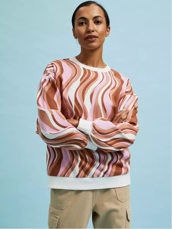 Moodo Rózsaszín és barna női mintás pulóver Moodo