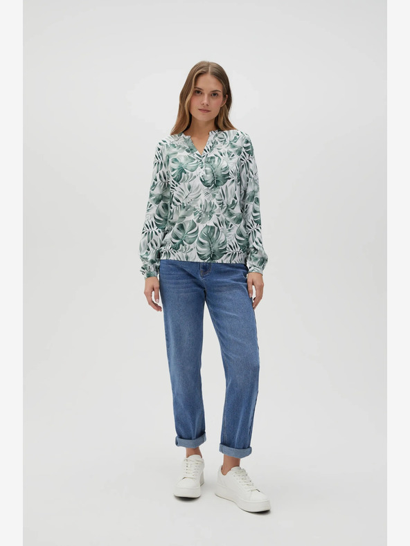 Moodo Fehér és zöld női mintás blúz Moodo
