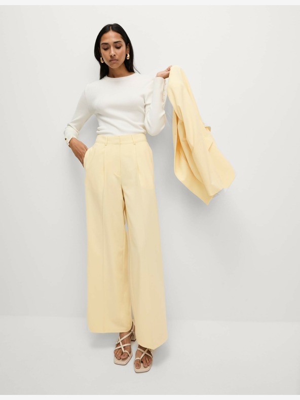 Marks & Spencer Széles szárú szövött nadrág pliszírozott elülsővel Marks & Spencer sárga