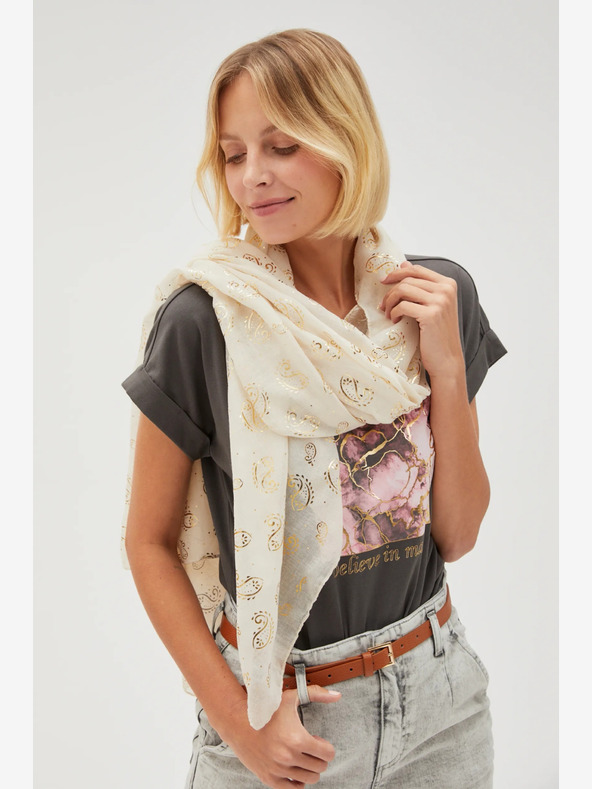 Moodo Krémszínű női mintás sál Moodo