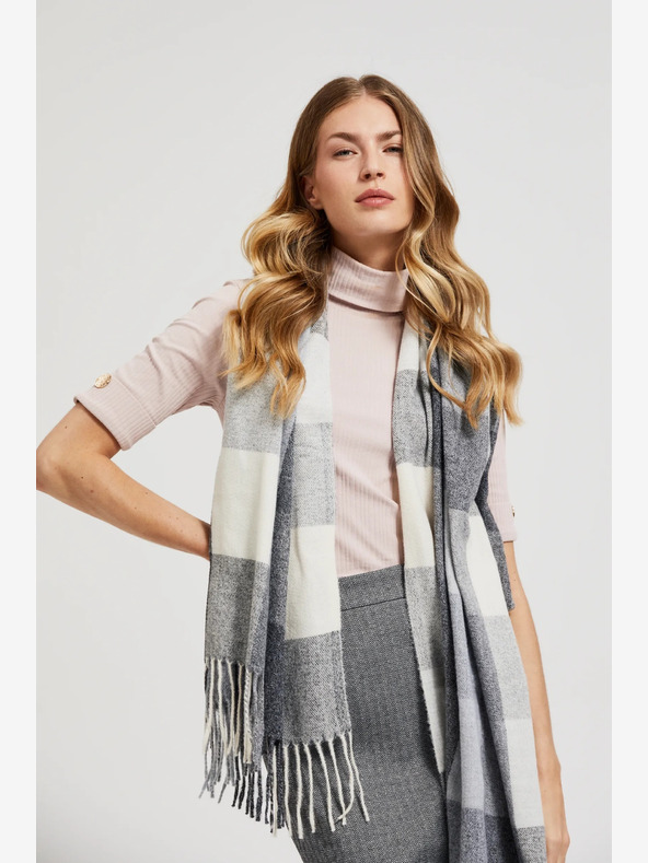Moodo Moodo fehér és szürke női kockás sál