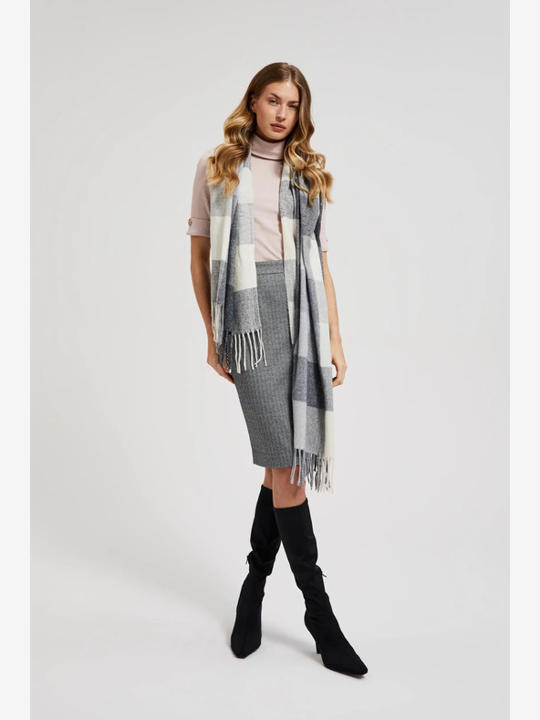 Moodo Moodo fehér és szürke női kockás sál