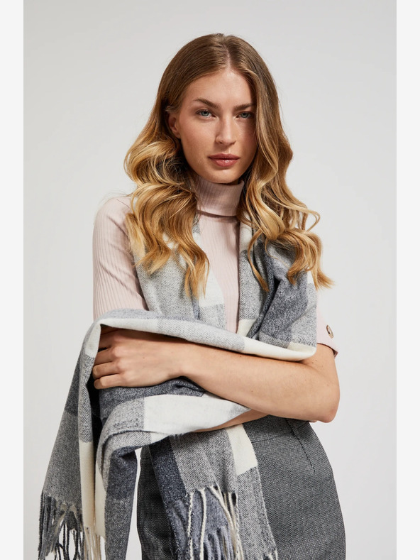 Moodo Moodo fehér és szürke női kockás sál