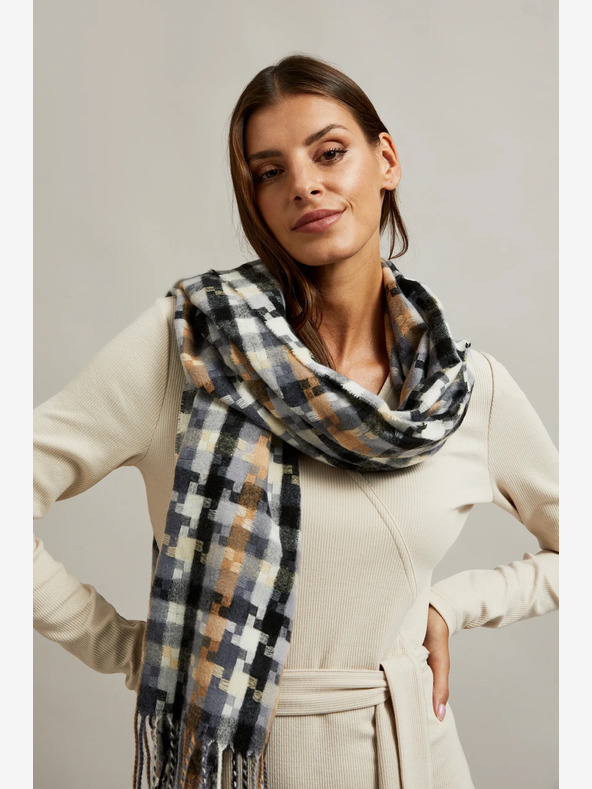 Moodo Barna-szürke női kockás sál Moodo