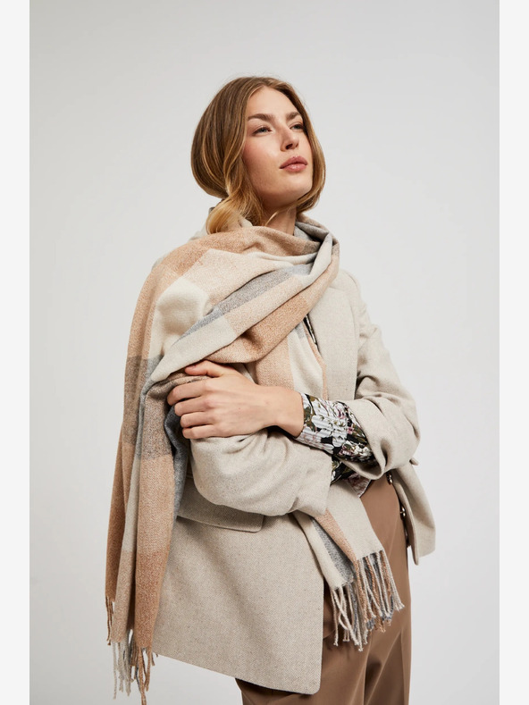 Moodo Moodo szürke és bézs női kockás sál