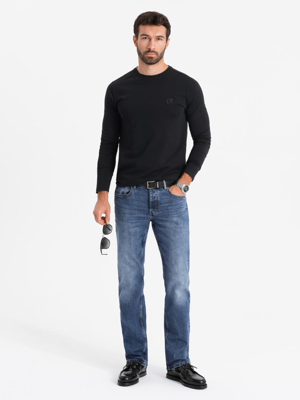 Ombre Clothing Férfi hosszú ujjú, V-nyakú SLIM FIT póló elasztánnal és fekete nyomtatással Ombre Ruházat Ombre Ruházat