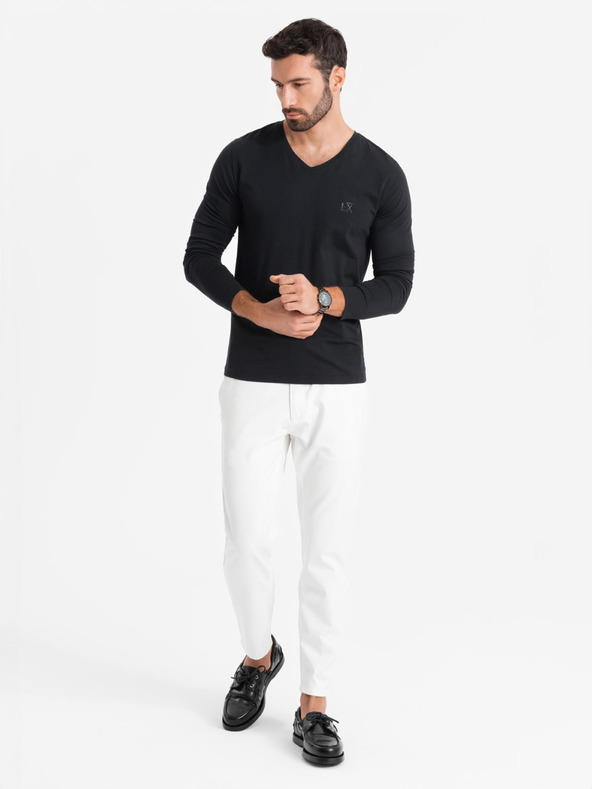 Ombre Clothing Férfi V-nyakú SLIM FIT póló elasztánnal és nyomtatással fekete Ombre Ruházat Ombre Clothing
