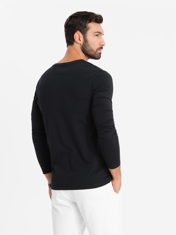 Ombre Clothing Férfi V-nyakú SLIM FIT póló elasztánnal és nyomtatással fekete Ombre Ruházat Ombre Clothing