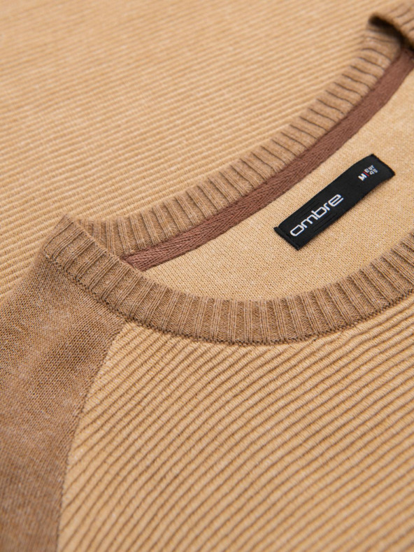 Ombre Clothing Férfi kötött RELAXED FIT pulóver mintás bézs Ombre ruházat
