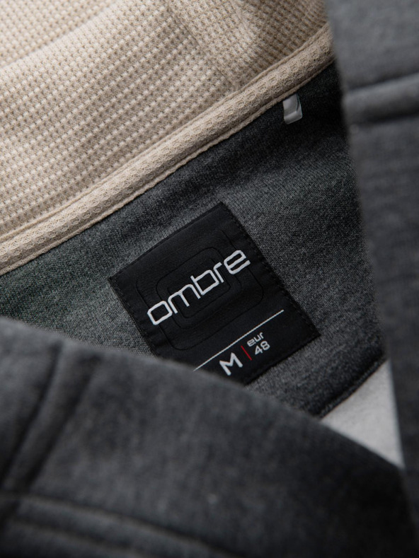 Ombre Clothing Férfi kapucnis pulóver gombokkal - grafit melange V4 OM-SSZP-0186 Ombre Ruházat Ombre