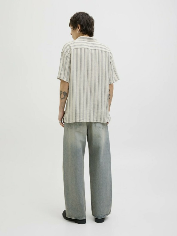 Jack & Jones Jack & Jones Corp bézs férfi csíkos rövid ujjú ing