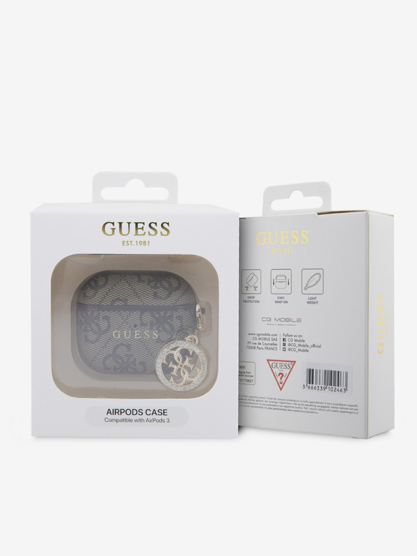 Guess Guess 4G Script PC/PU bűbájos tok az AirPods 3 készülékhez Barna