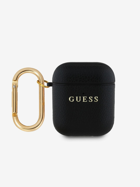 Guess Guess PU szemcsés klasszikus logós tok az AirPods 1/2-hez Fekete