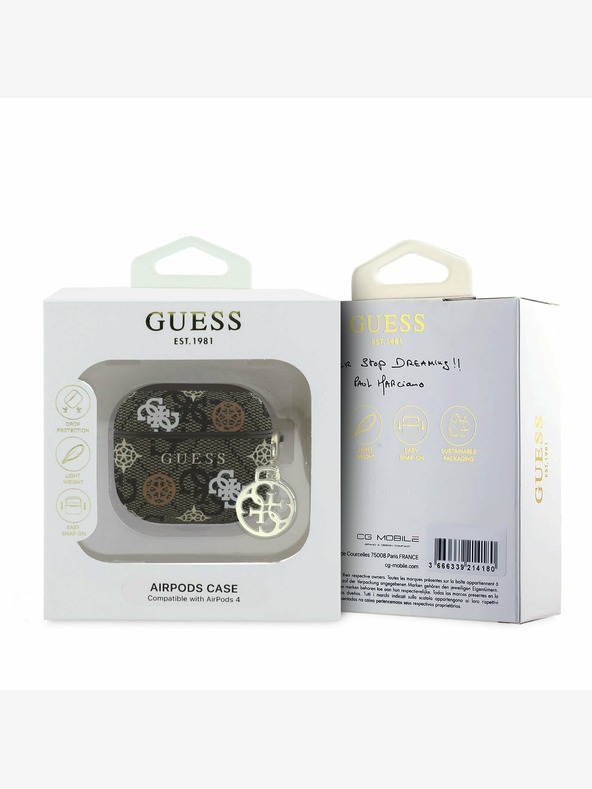 Guess PU 4G Peony Charm Pouzdro pro AirPods 4 Brown Tok