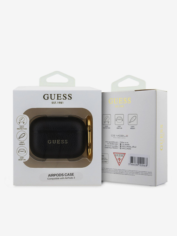 Guess Guess PU szemcsés klasszikus logós tok AirPods 3 készülékhez Fekete