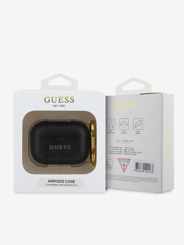 Guess Guess PU szemcsés klasszikus logós tok AirPods Pro-hoz Fekete