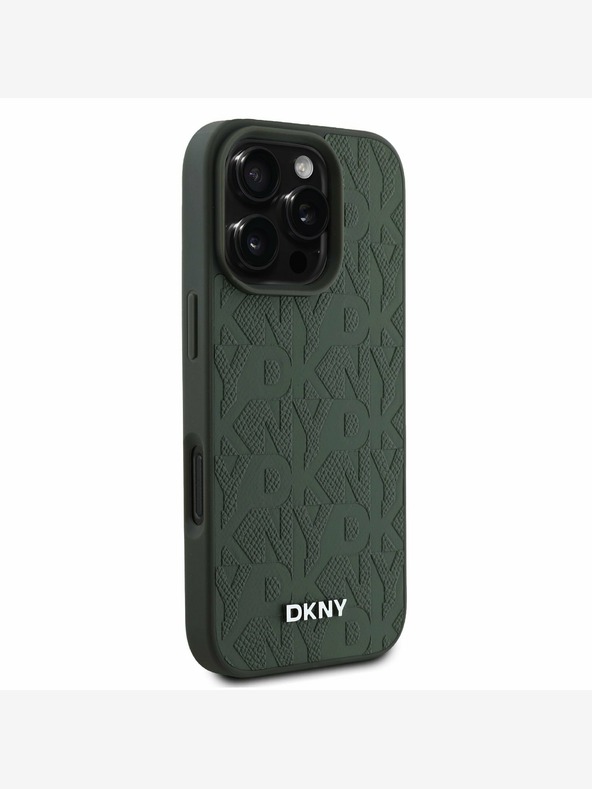 DKNY DKNY PU bőrből készült, rácsmintás, magabiztos hátlapi borító iPhone 16 Pro Max készülékhez Zöld