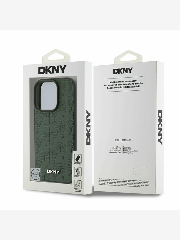 DKNY DKNY PU bőrből készült, rácsmintás, magabiztos hátlapi borító iPhone 16 Pro Max készülékhez Zöld