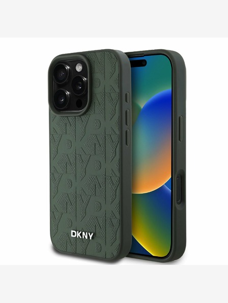 DKNY DKNY PU-bőrből készült, rácsos mintázatú, Magsafe hátlapi borító iPhone 16 Pro Max-hoz Zöld