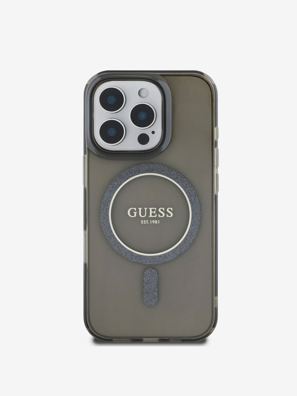 Guess Guess IML csillogó gyűrűs MagSafe hátlapi borító iPhone 16 Pro Max fekete