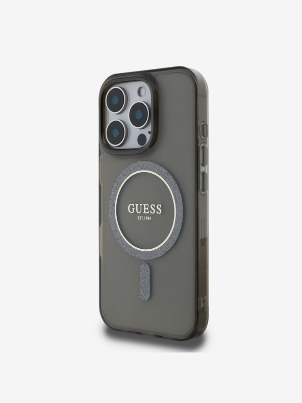 Guess Guess IML csillogó gyűrűs MagSafe hátlapi borító iPhone 16 Pro Max fekete