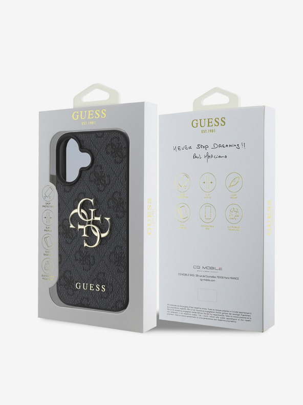 Guess Guess PU 4G fém logós fém hátlap iPhone 16-hoz Szürke