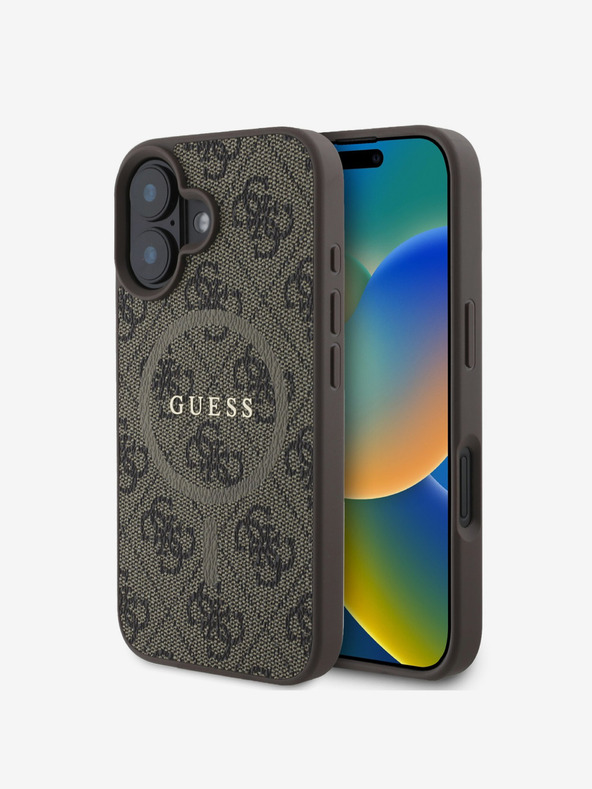 Guess Guess PU bőr 4G színes gyűrűs MagSafe hátlap iPhone 16-hoz Barna barna